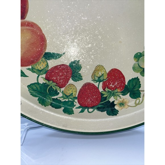 Vintage Potpourri Press Metal Tray Summer Fruits 1991 Green Red Peach 13.5” - Picture 9 of 12